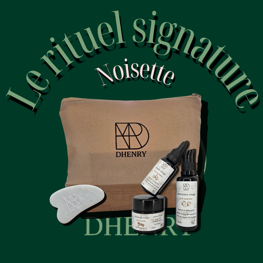 Rituel Signature Dhenry : La gamme noisette, la gua sha et la pochette