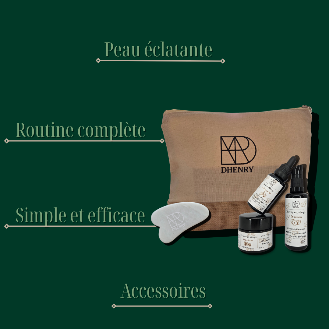 Rituel Signature Dhenry : La gamme noisette, la gua sha et la pochette